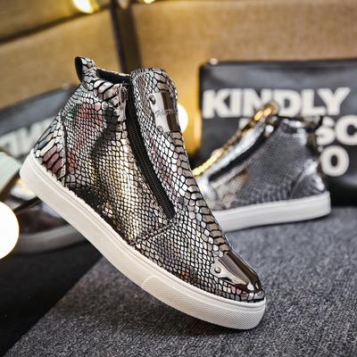 Mode Silber Krokodil Skateboard Sneakers Männer Spiegel Designer Herren Luxus Schuhe Streetwear High Top Zip Herren Sportschuhe