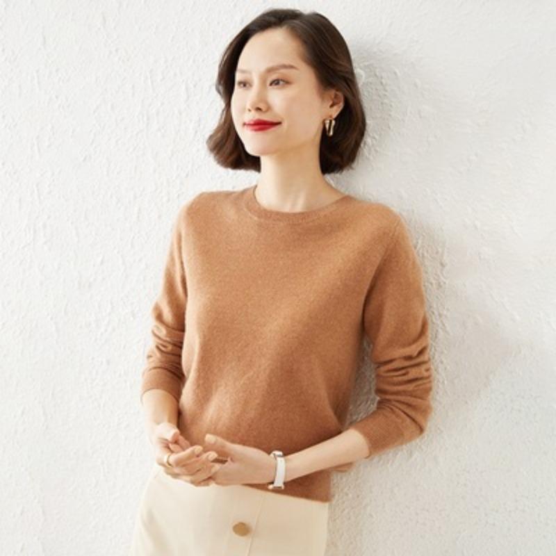 Women's Round Neck Pullover Warm Long-sleeved Knit Sweater Short Section Solid Color Bottoming Wool Sweaters