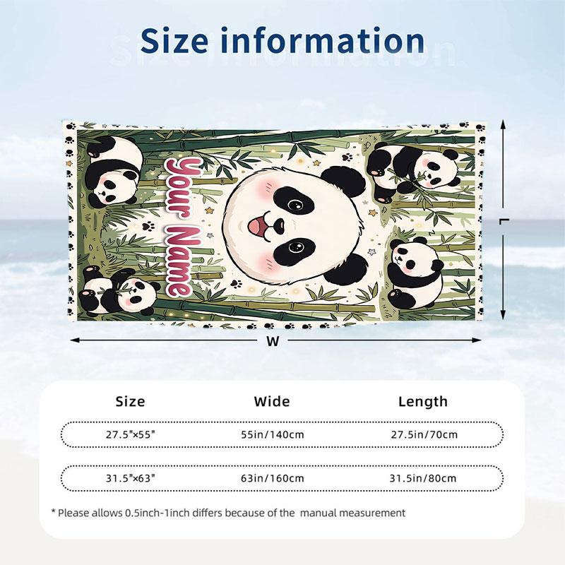 Panda Bamboo Forest Adventure Theme Quick Dry Beach Towel Custom Name Text Print Large Sand Resistant Towel Beach Vacation