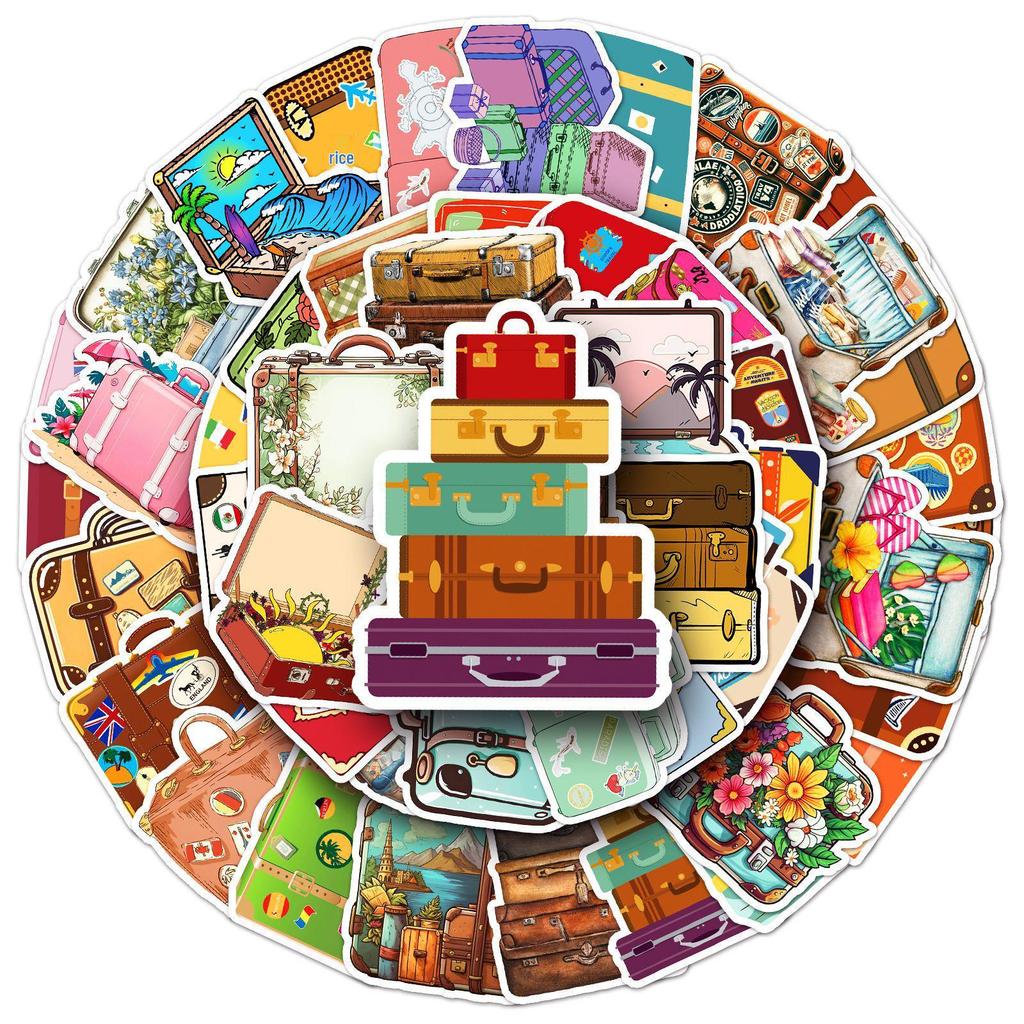 Retro Suitcase Stickers: 50 Cartoon Waterproof Graffiti Designs for Journals, Albums, and Cabinets