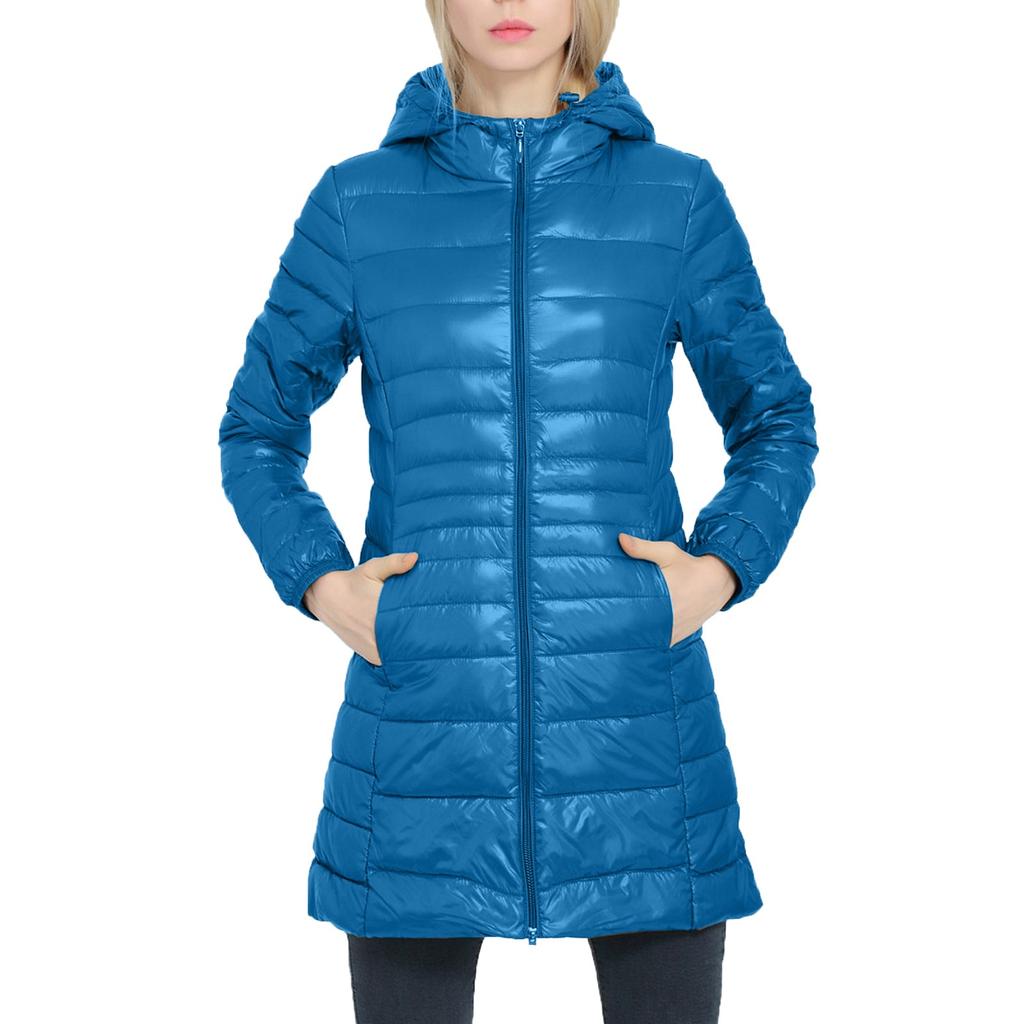 Women Fashion Casual Light Outerwear Solid Hooded Zippers Coat Down Jackets