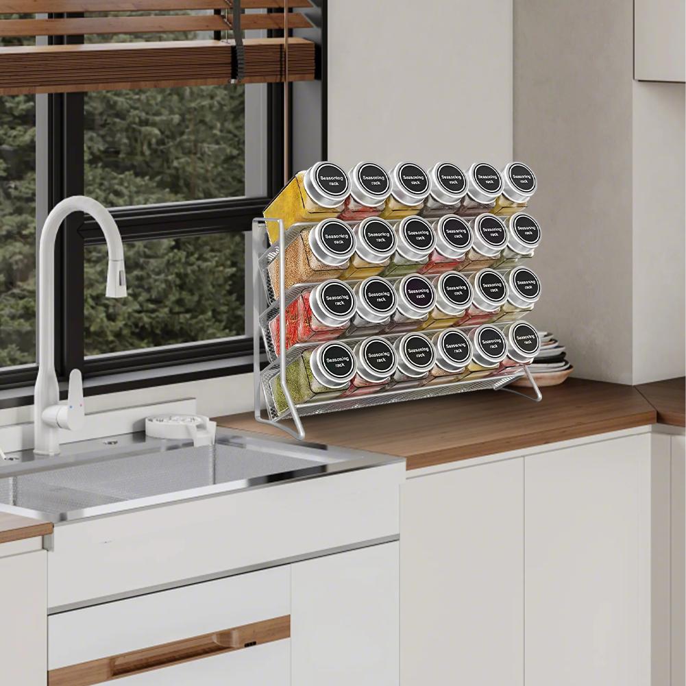 4 Tier Cupboard Storage Shelf Wall Mounted Spice Seasoning Organizer Carbon Steel Pantry Organizer Stand for Home Kitchen