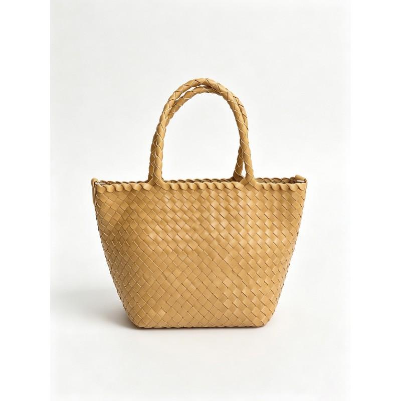 Handwoven Genuine Leather Tote Bag Women Large Capacity Casual Shoulder Handbag In Soft Full-Grain Cowhide