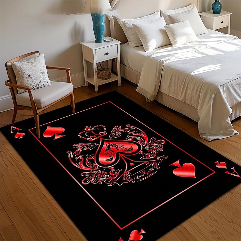 

Vintage Baroque Ace of Hearts Area Rug Ornate Decorative Carpet for Living Room Bedroom Non-Slip Washable Floormat Red & Black 40x60CM