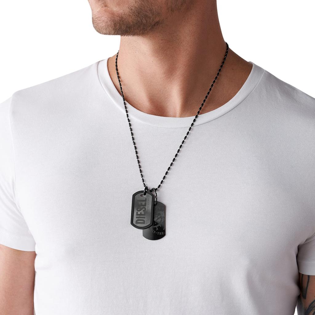 Diesel Dog Tag Pendant Necklace, Gender-Friendly, Stainless Steel, 50cm + 5cm