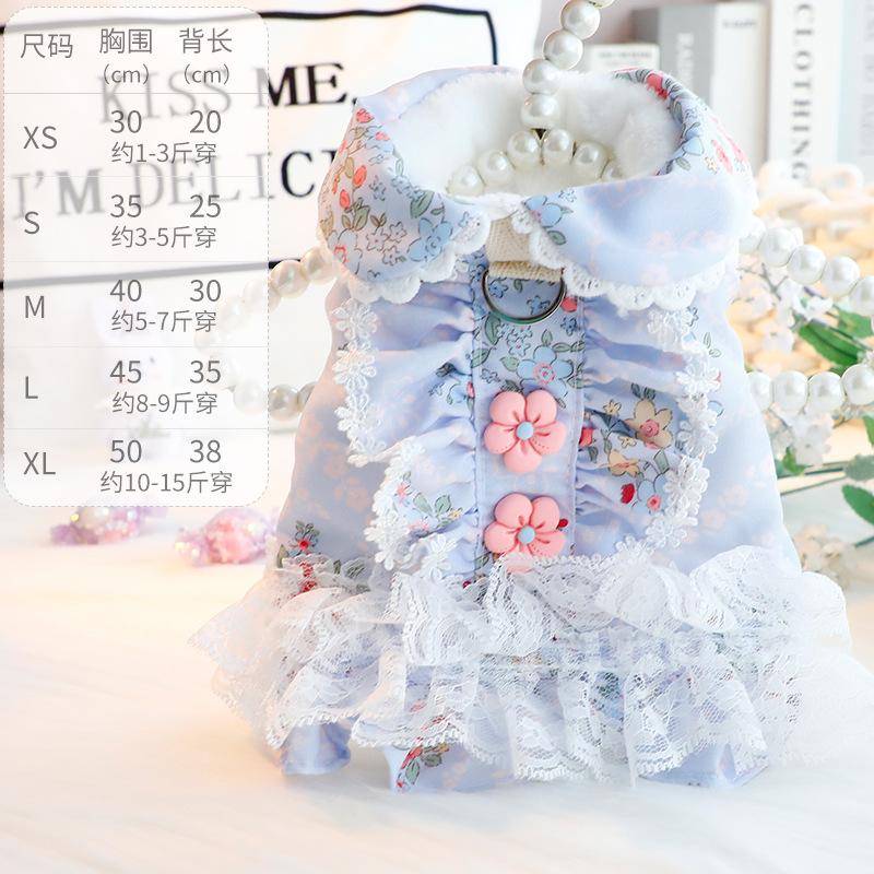 Hundekleidung Herbst- und Winterkleidung Dickes Katzen-Prinzessinnenkleid Baumwollmantel Blumenspitze Kleiner Hund Haustierbedarf