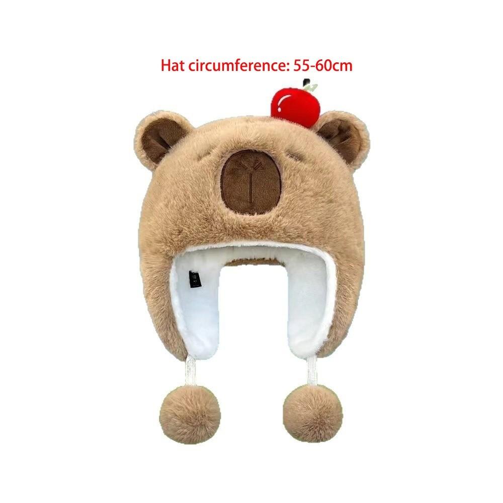 New Windproof Bonnet Cap Coldproof Warm Pullover Hat Plush Capybara Fluffy Ear Protection Cap Women