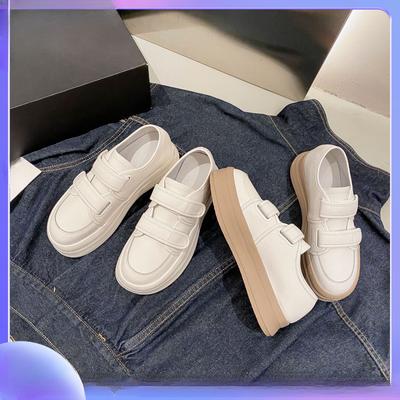 Spring Round Head Bread Cute Breathable Preppy Style Velcro Sports Casual White Shoes