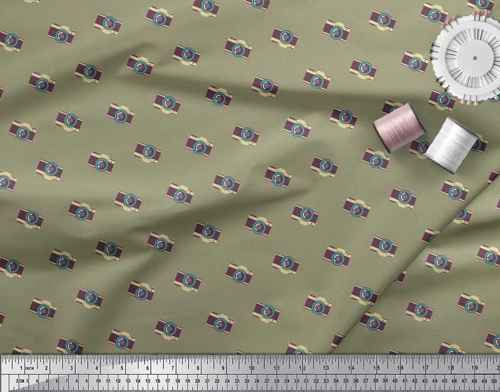 Soimoi Japan Crepe Satin Fabric Camera Shirting Fabric Prints By Metre 42 Inch