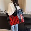 Geantă Tote de Mare Capacitate Geantă de Umăr cu Imprimeu Litere pentru Femei Geantă de Călătorie