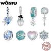 WOSTU 925 Sterling Silver Snowflake Stopper Beads Heart Butterfly Charms Pendant Fit Bracelet Necklace Xmas New Year DIY Gift
