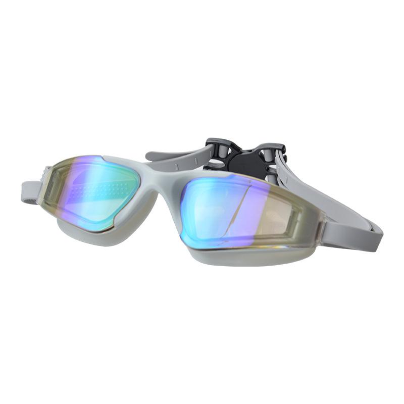 Anlorr New adult anti-fog swimming goggles, professional racing swim goggles, large-frame electroplated swim goggles серый