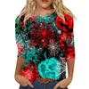 Women’s Casual Halloween Print Crew Neck Three Quarter Sleeve Floral Pattern T Shirt Top for Daily Wear Holiday Party