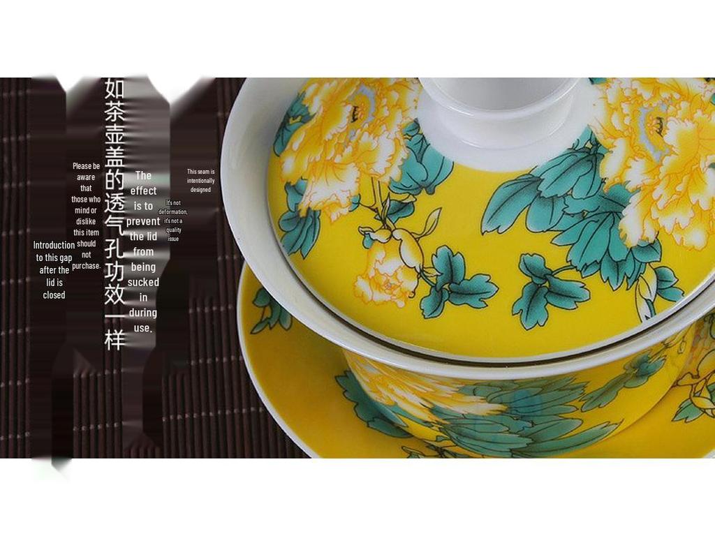 Extra Large Jingdezhen San Cai Gaiwan Ceramic Tea Set for Gongfu Eight Treasures Brewing, Ideal for Office and Home Use.
