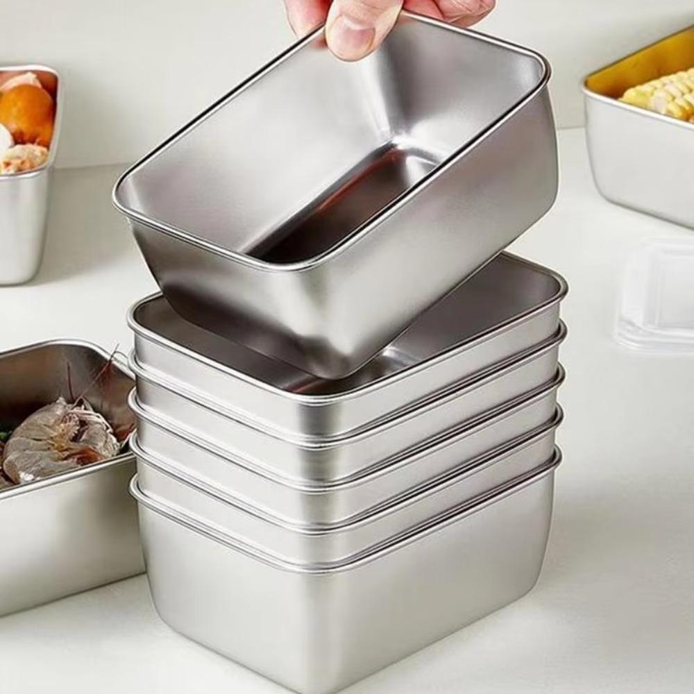6Pcs with Lid Preservation Box Convenient Food Grade Sealed Box Stainless Steel Food Plate  Kitchen