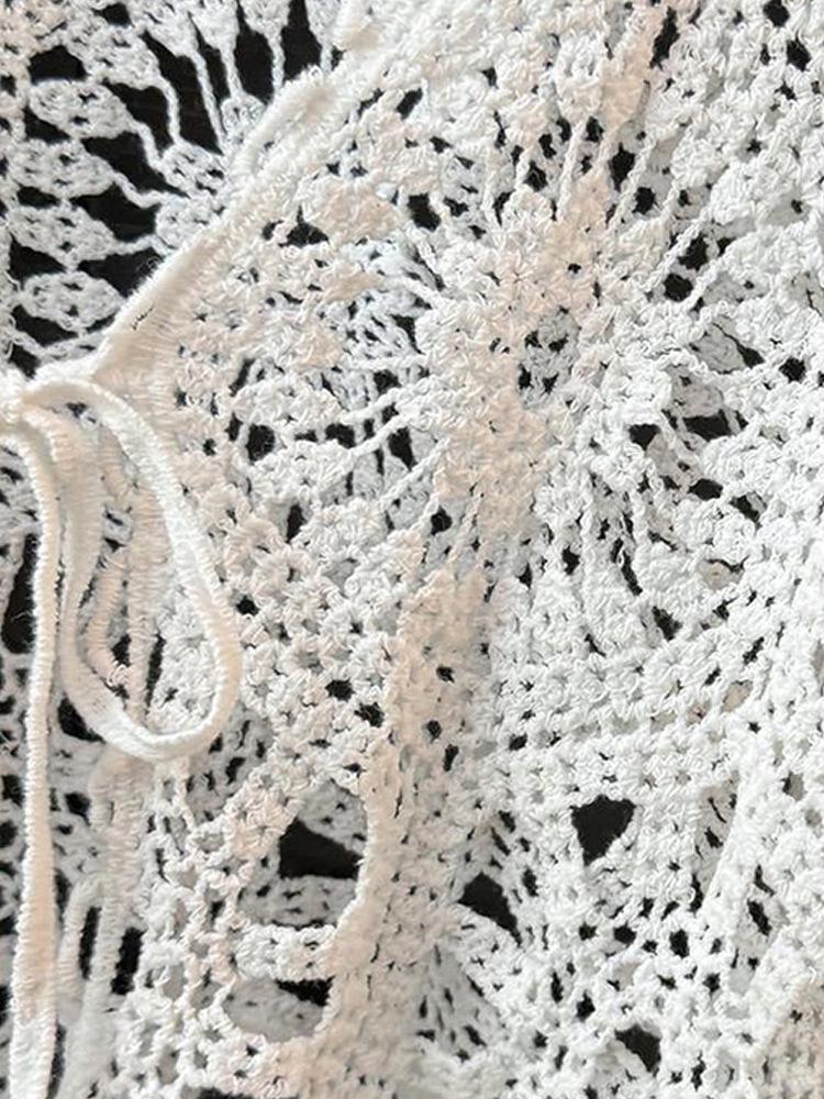 Bohemian Crochet Tie-Up Knit Cardigan - Women's Long Sleeve Sun Protection Top
