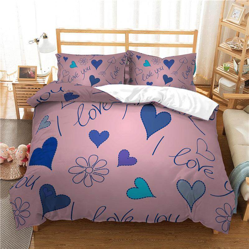 3D Love Heart Duvet Cover Microfiber Romantic Love Affection Theme Bedding Set King Full For Kids Teen Valentines Day Room Decor
