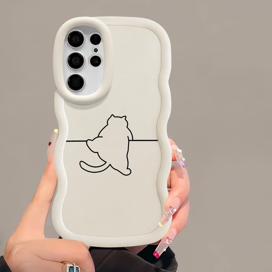 Soft Phone Cover Case for Samsung Galaxy S23 Plus S21 S22 Ultra A25 A26 S20 FE S24 S25 A54 A55 A35 A34 A24 A36 Cute Line Cat