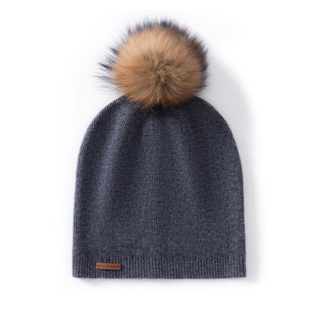 Cashmere women's knitted fox hairball hat fashion casual bag head ear protection windproof solid color thermal hat
