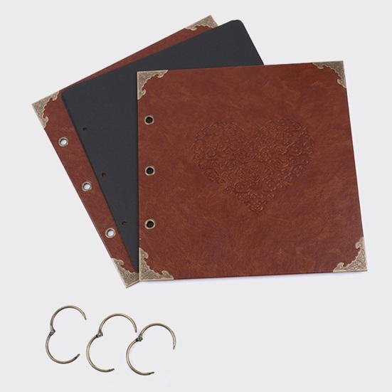 DIY Scrapbook Album, Faux Leather Black Card Photo Album with Ring Binding, Memory Book for Journaling, Retro Scrapbook Gift