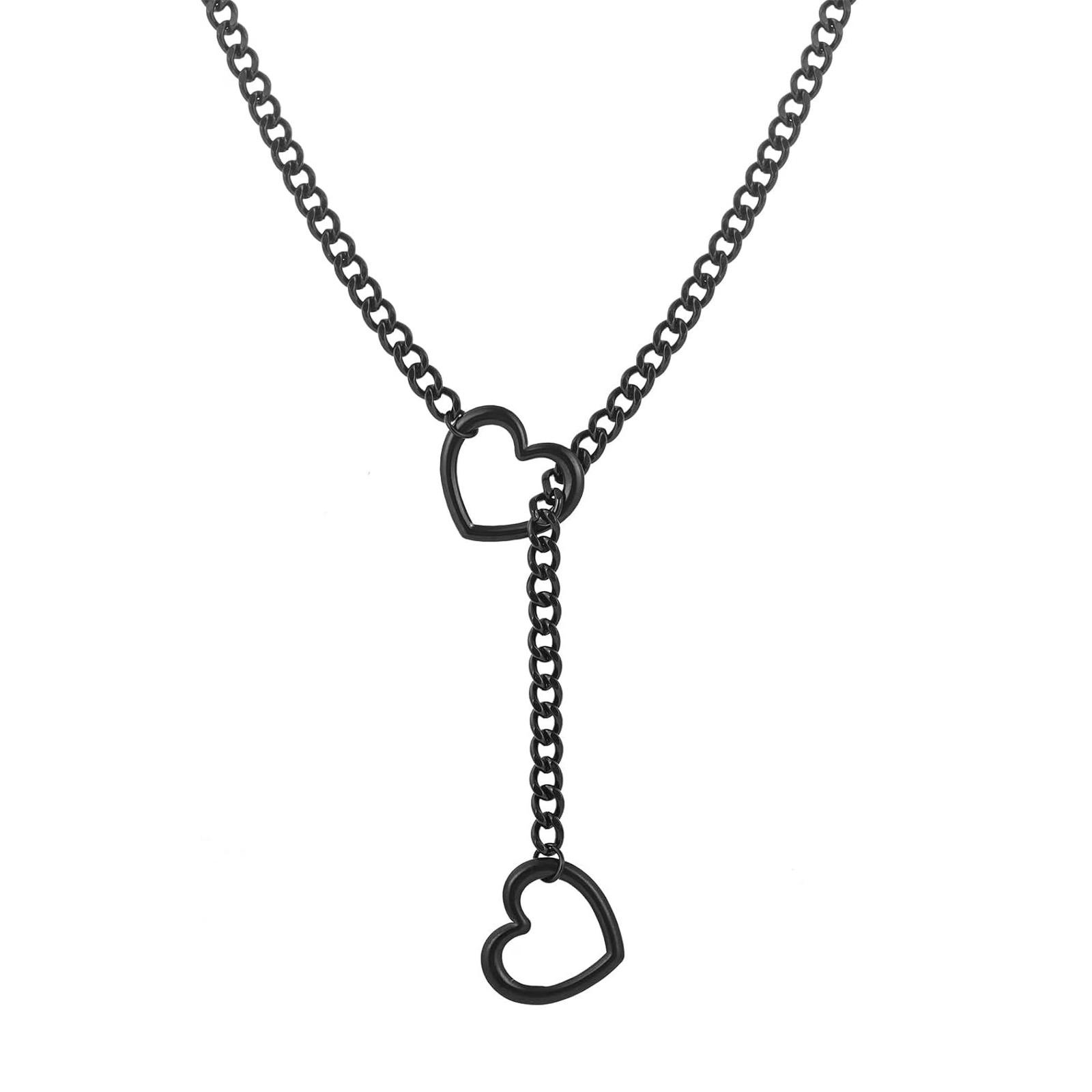

Heart Chain Necklaces For Women,Stainless Steel O-Ring Adjustable Heart Y-Necklace,Punk Cuban Choker Necklace For Women One Size