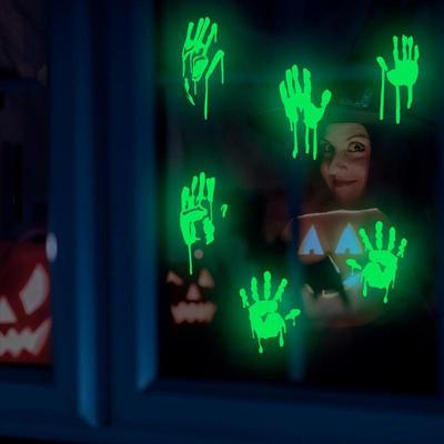 Imitation Blood Hand Foot Luminous Print Stickers Waterproof Horror Zombie Halloween Car Wall Door PVC Party Haunted House Decor