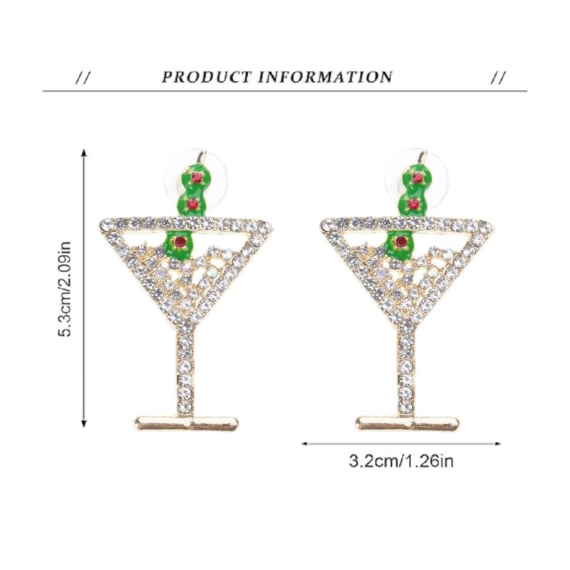 Clovers Earrings Featuring Diamonds Studs and Wine Glass Designs for Festive Luck Celebration Geometric Art