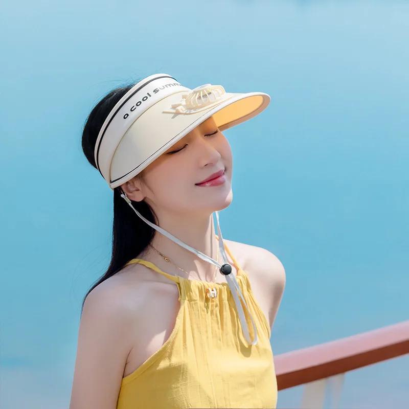 2025 New Summer Women Sun Hat Outdoor Built in Fan Lightweight Breeze UPF Sun Protection for Beach Garden Travel