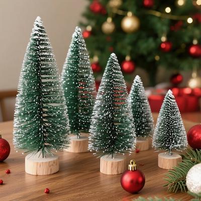 1/2/4PC Mini Christmas Tree Decor with Snow Covered Pine Winter Snow Ornaments Trees Xmas Party Home Party Tabletop Decoration