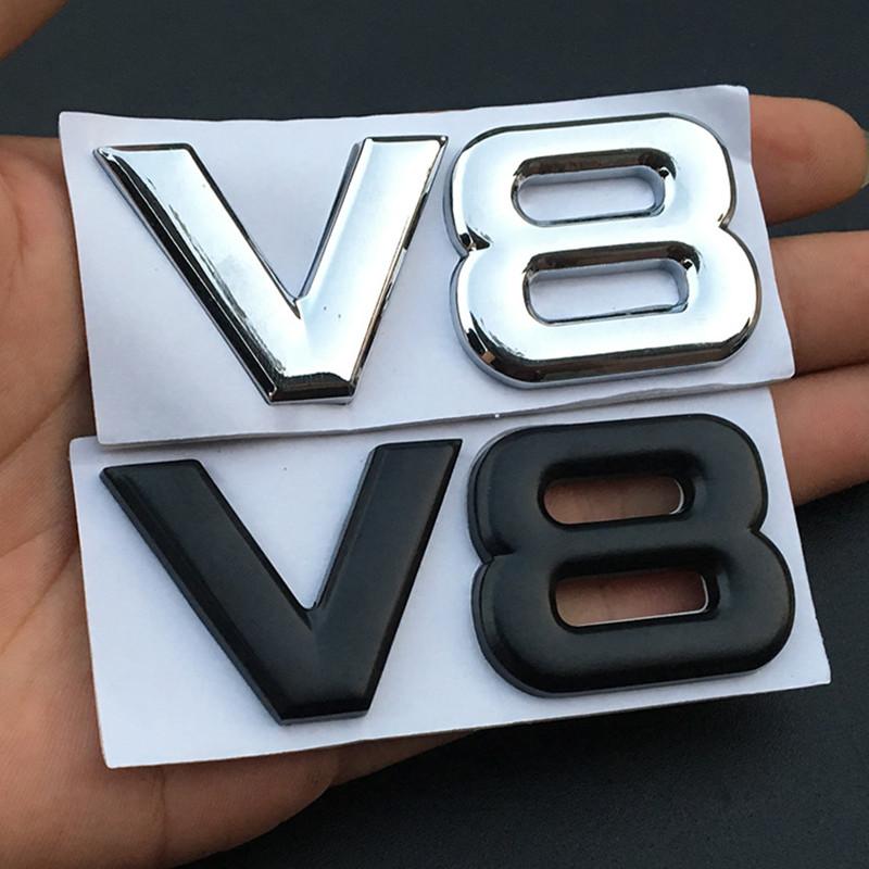Auto Metal Alloy 3D V8 Logo Engine Displacement Trunk Rear Car Badge Decal Chrome For V8 Side Wing Emblem Sticker Car Styling