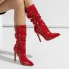 Plus Size European and American Style Women's All Match Pointed Toe High Heel Mid-calf Slim Boots Ladies' Elegant Boots