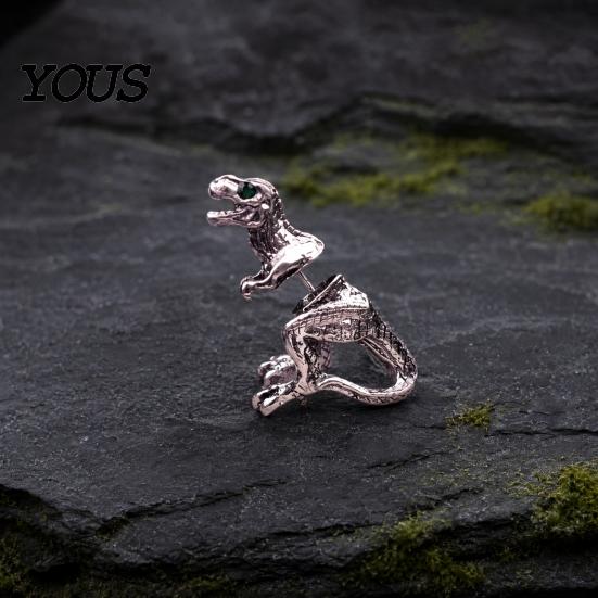 Vintage Texture Earring Alloy Piercing Earring, 3D Tyrannosaurus Rex Design Stud Retro Metal Distressed Dinosaur for Street Style Jewelry Gift