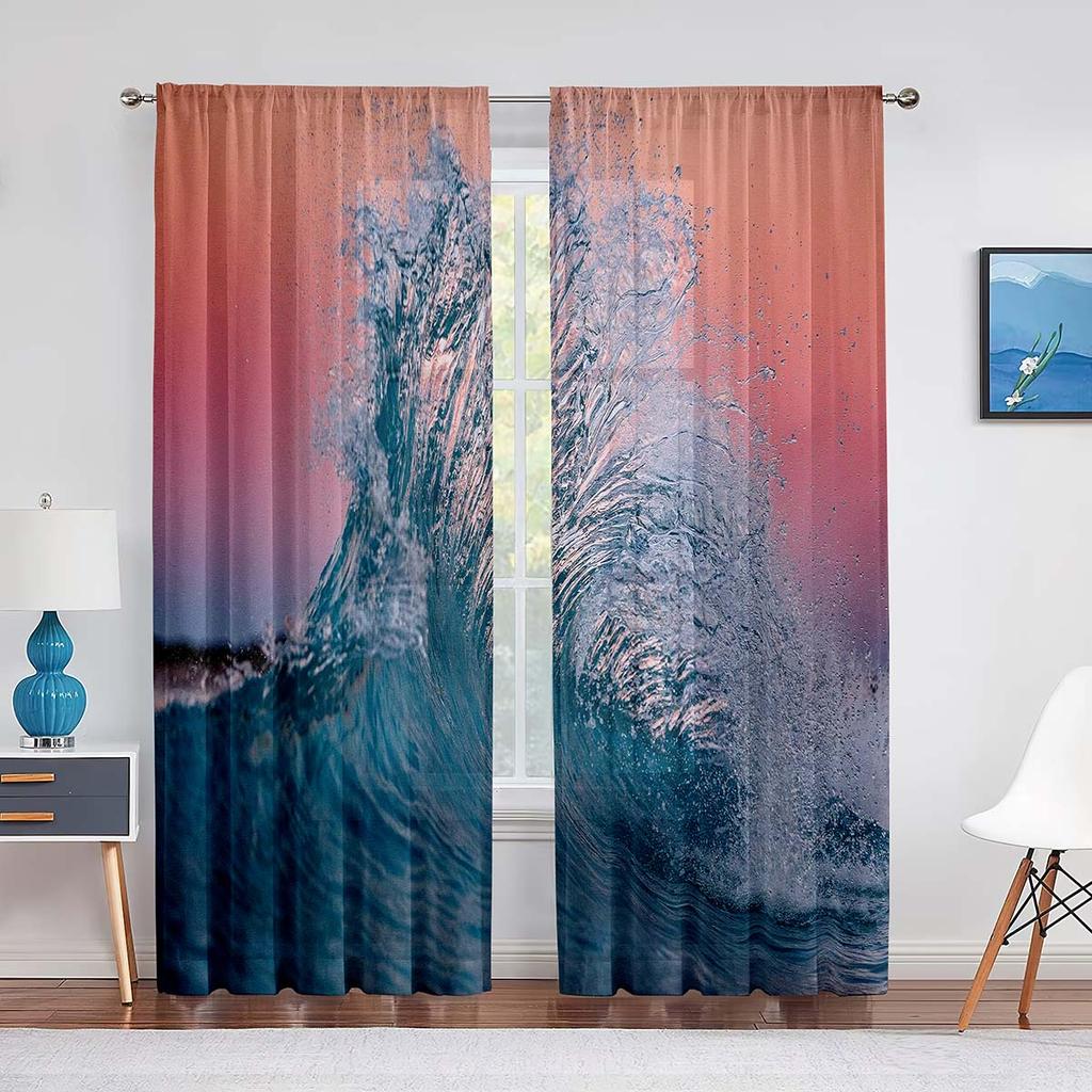 Ozean Meerwasser Sommer Tropisch Surfen Wellen Transparente Vorhänge für Wohnzimmer Schlafzimmer Dekor Fenster Chiffon Voiles Tüll Vorhang
