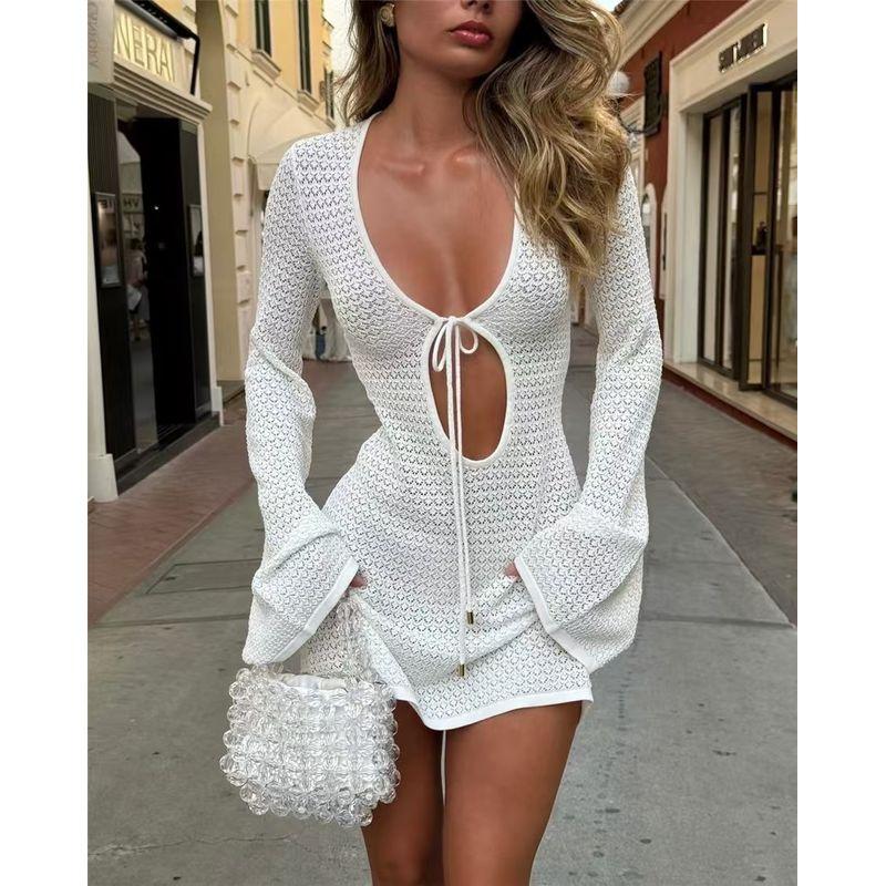 

Western Style Sexy Hollow Knit Vacation Beach Skirt Sexy Hollow Knit Beach Skirt White S