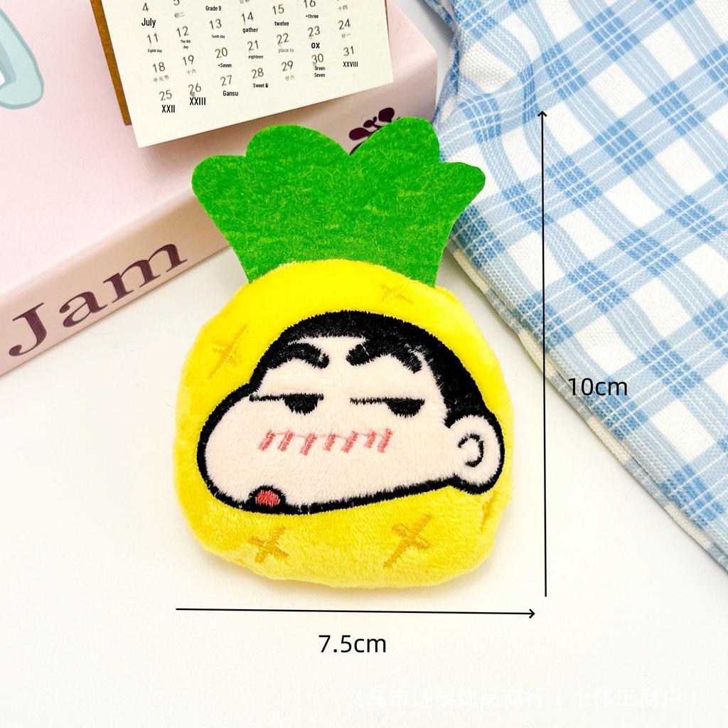Cute Crayon Shin-chan Squeaky Plush Pendant with Cartoon Sunglasses, Masao Doll Brooch, and Shin-chan Accessories.