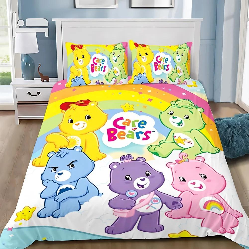Cute Care Bears Duvet Cover Pillowcase Bedding Set Adult Boy Girl Bedroom Decoration Children Gift Single Double Large Size