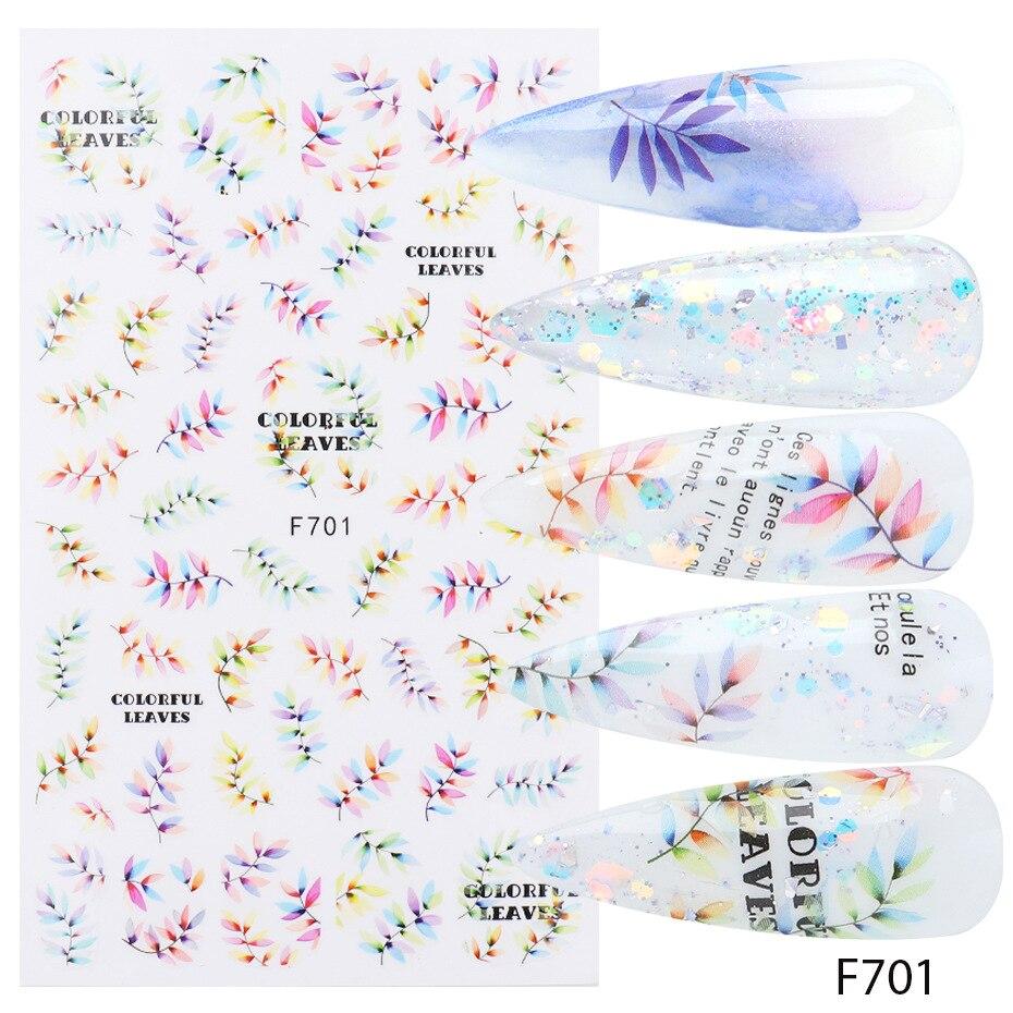 1pc 3D Nail Stickers Spring Summer Natural Flower Leaves Simulation Dried Flower Dragonfly Nail Applique Water Slides Decoration