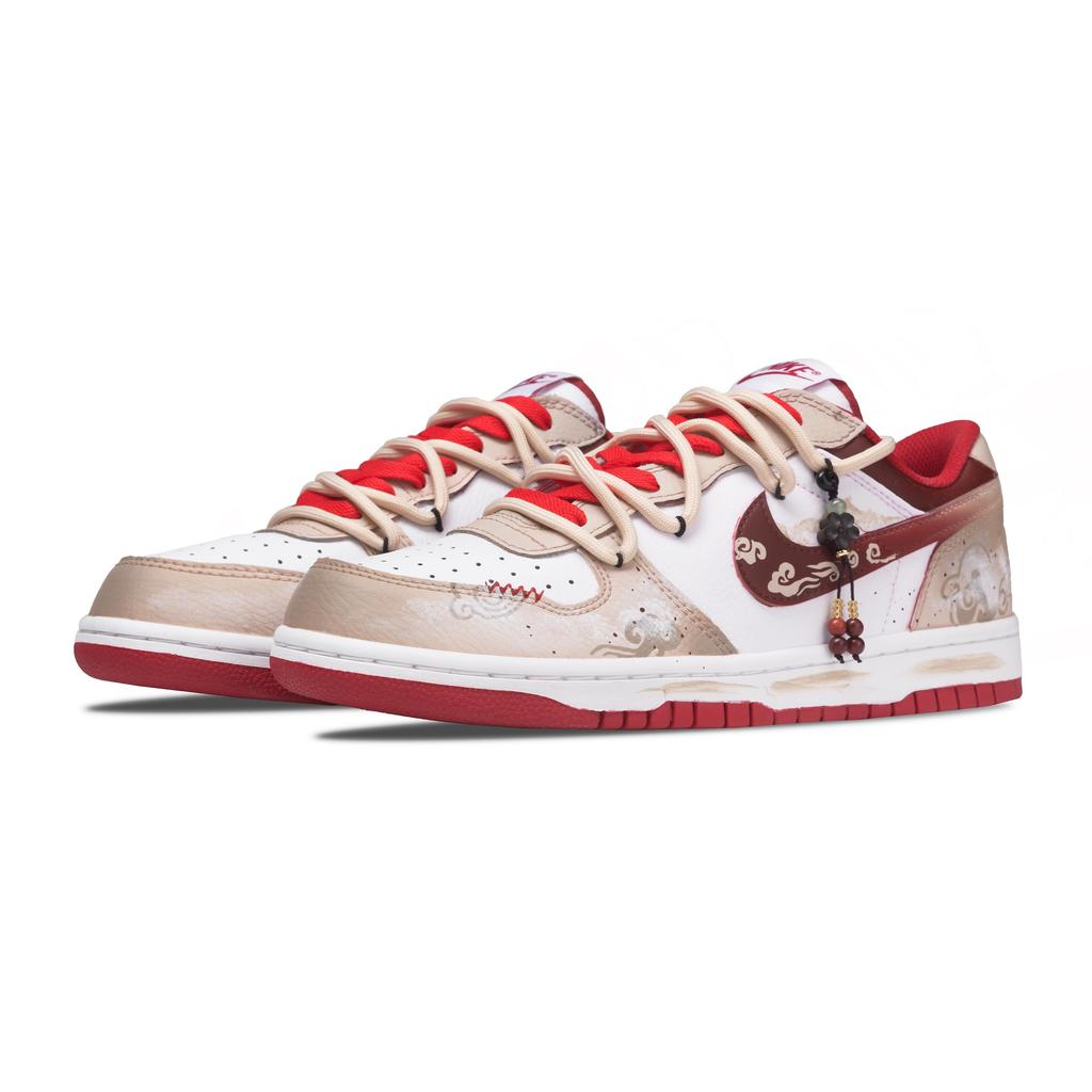Nike Big Auspicious Clouds Greetings Abrasion Resistant Breathable Low top Skateboard Shoes Men's Beige White Red 355152-150(Team1732-S-BOX)