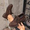 Women Vintage Suede Lace Up Oxford Shoes Low Chunky Heel Non Slip Sole Casual Daily Walking Fashion Ankle Dress Boots