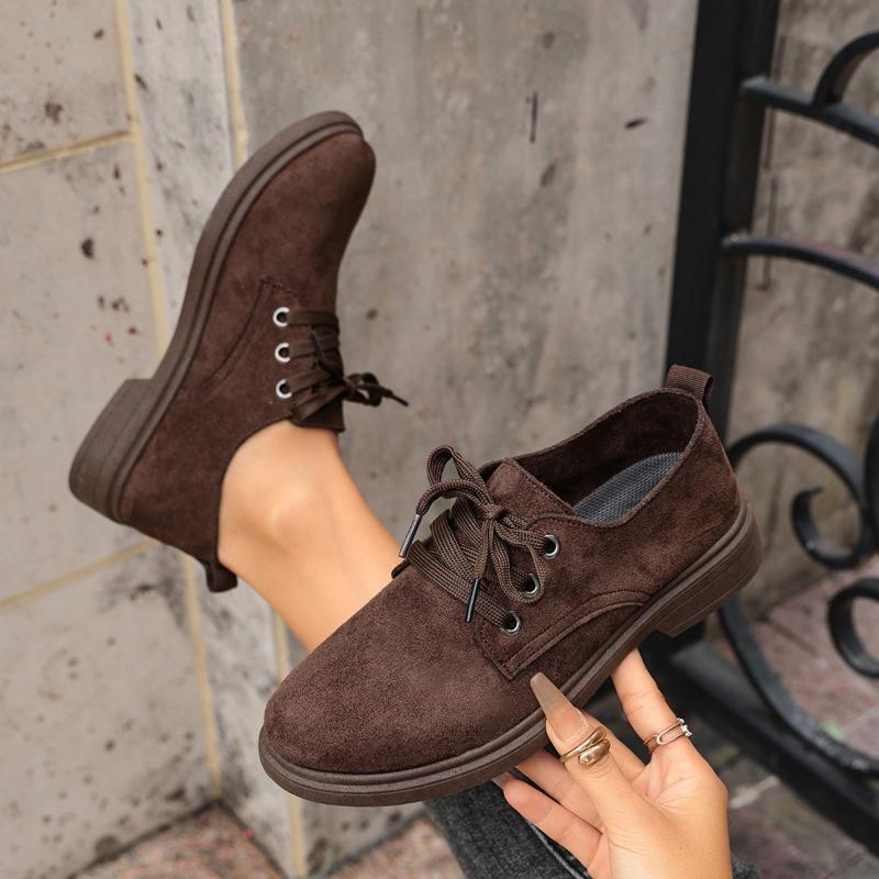 Women Vintage Suede Lace Up Oxford Shoes Low Chunky Heel Non Slip Sole Casual Daily Walking Fashion Ankle Dress Boots