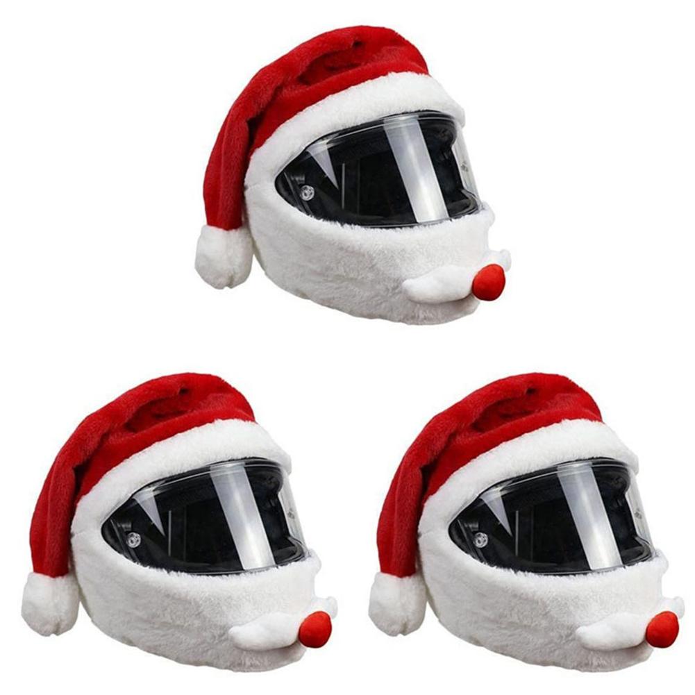 3-1Pc Cycling Helmet Christmas Motorcycle Helmet Cover Full Face Safe Hat Santa Claus Racing Cap Merry Christmas Decoration Gift