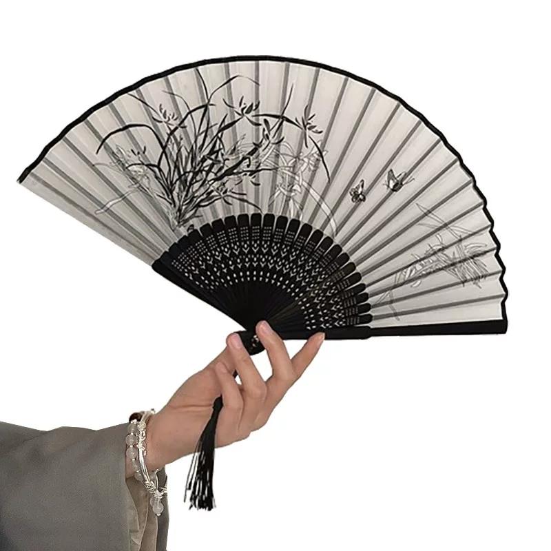 Summer Folding Fan, Traditional Chinese Style, New Chinese Style, Ancient Style Small Fan, Black, Simple and Durable, Children's Bamboo Fan, Portable