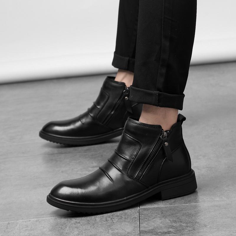 Modne Stylowe Męskie Markowe Buty Motocrossowe Ciepłe Zimowe Buty dla Mężczyzn Biznesmeni Eleganckie Buty Codzienne ze Skóry Naturalnej Męskie Botki