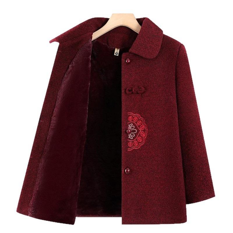 New grandma autumn and winter woolen coat plush warm old lady winter top old mother clothes thick