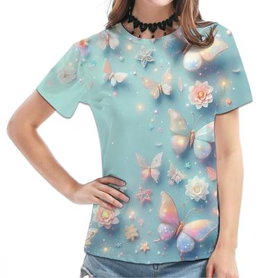 Summer Women's Casual T Shirts Cool Tees Butterfly 3d Print Clothing Woman Top Basic Soft Short Sleeve Lady Daily Loose T-shirt