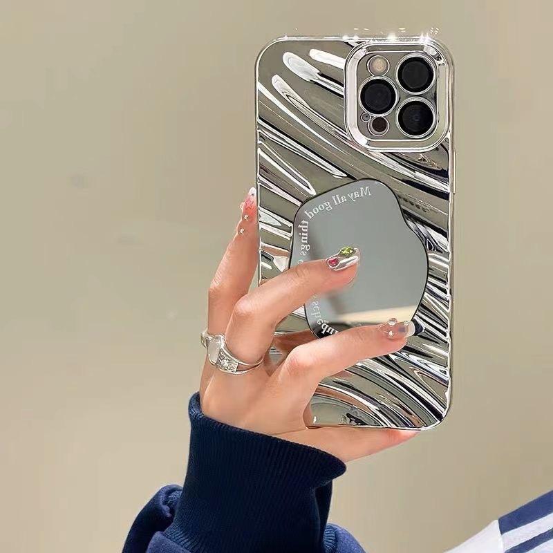 Applicable to iPhone17ProMax mirror wave protective case 15/16/14 large hole 13 niche 17 creative hair
