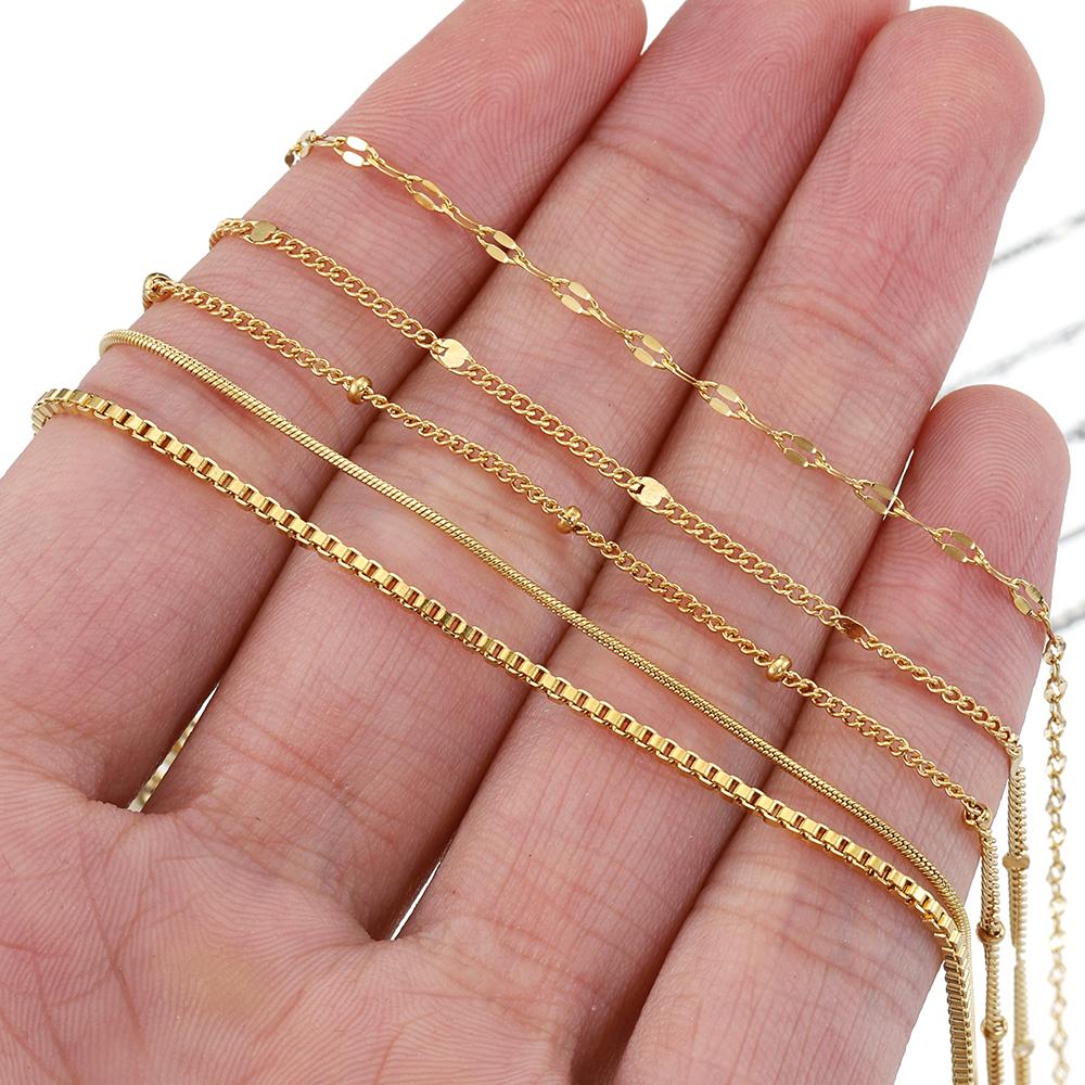 5pcs/lot Stainless Steel Chains 1mm 1.5mm 2mm Box Chain Rolo Link Cuban Long Necklace Chain for Jewelry Making DIY Wholesale
