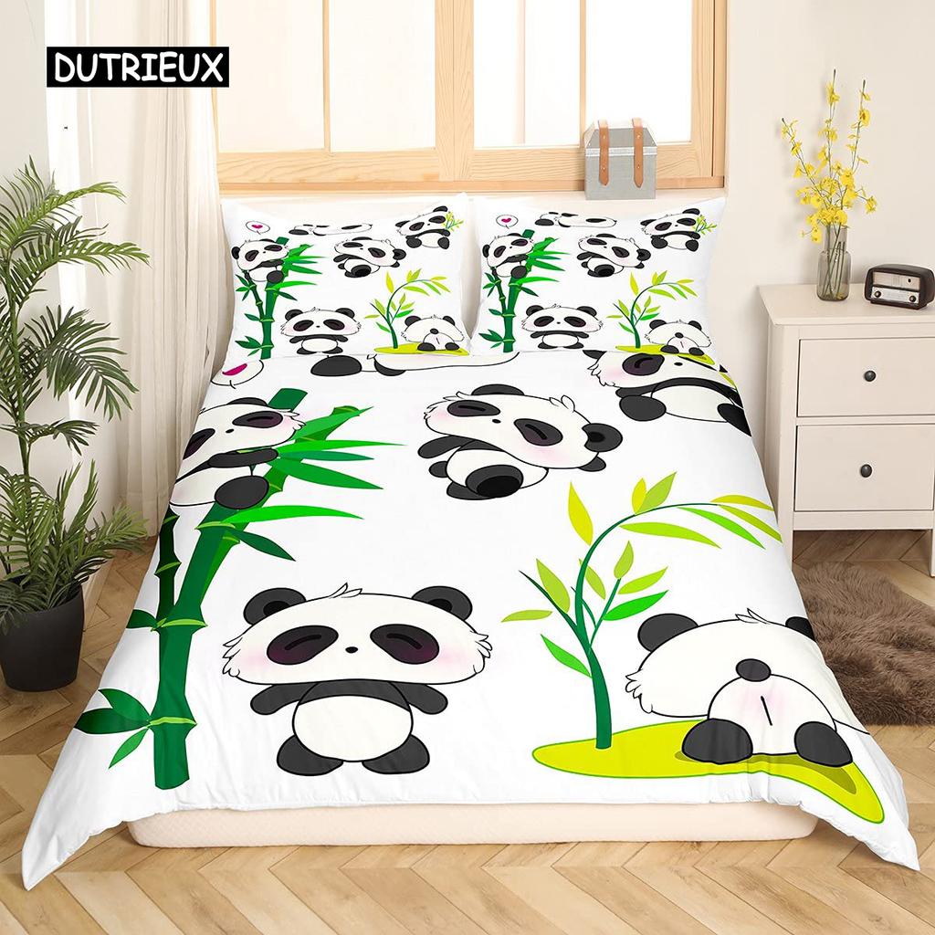 Panda König Komplettes Bettwäscheset Kinder Romantisches Bettwäscheset Cartoon Tier Bettbezug Fahrrad Ballon Libelle Polyester Bettdeckenbezug