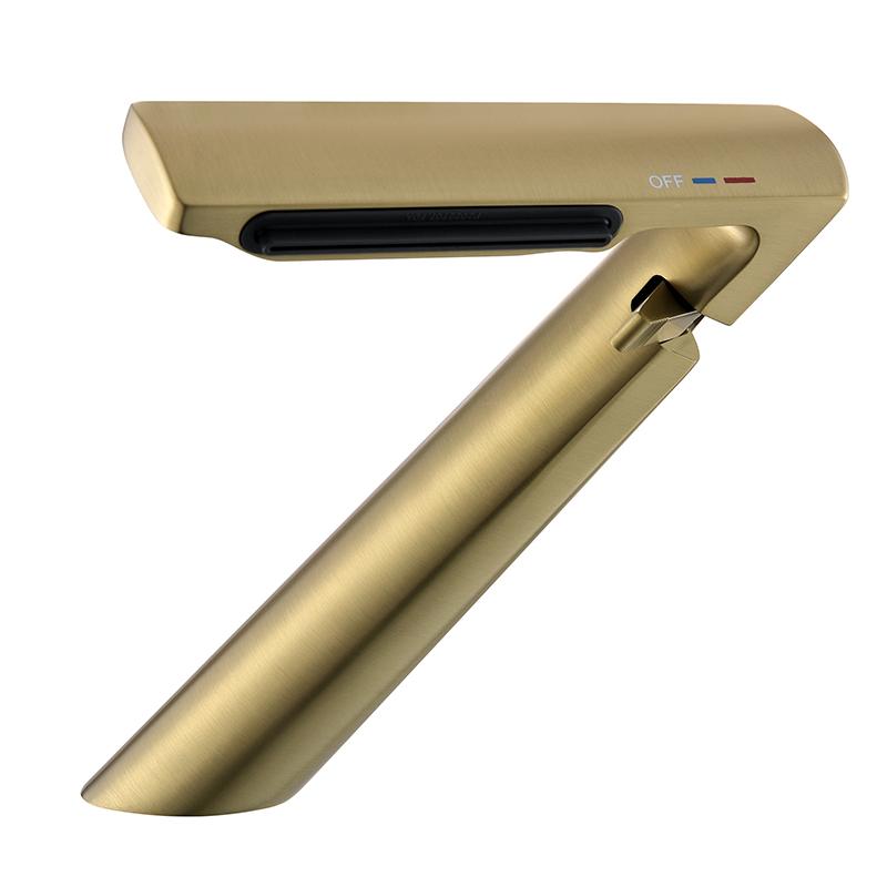 Waterfall Wash Basin Mixer Faucet Lavatory Vanity Sink Single Hold Ware Deck Mounted Brushed Gold Brass Modern Bathroom Faucet (Gold,Brushed Gold)