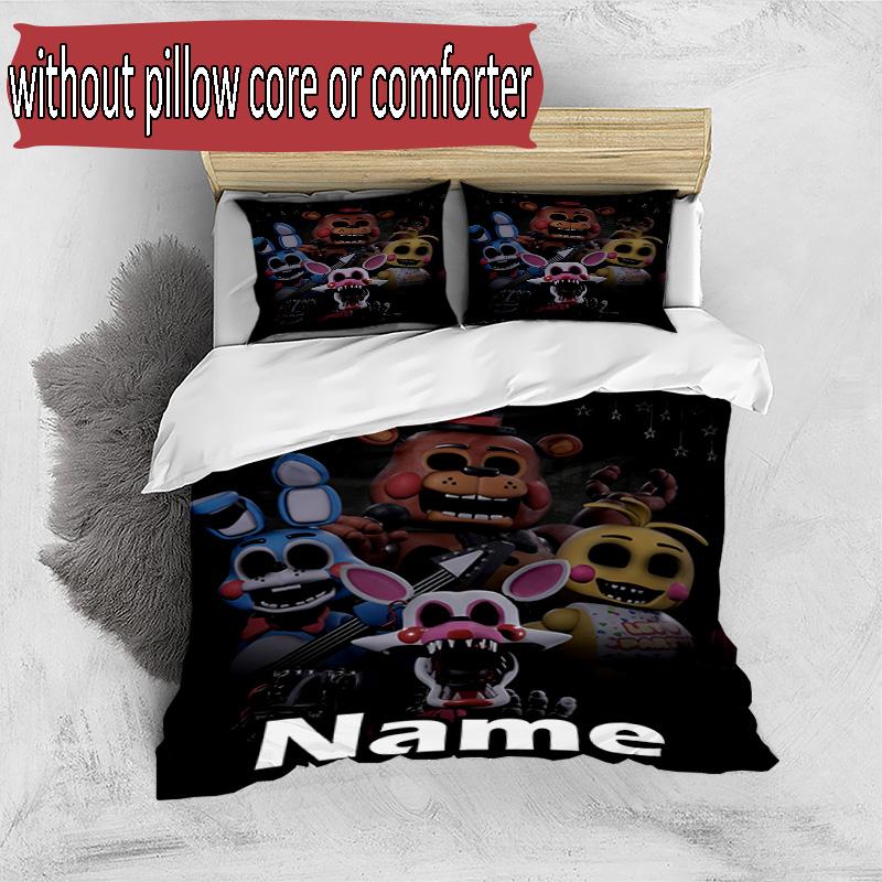 3pcs Duvet Cover Set (1*Duvet Cover + 2*Pillowcase, Without Core), Custom Name Five Nights at Freddy's Pattern Bedding Set, Home Bedroom Decor Gift